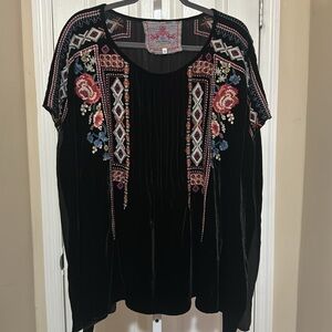 Johnny Was velvet pin tuck cape top